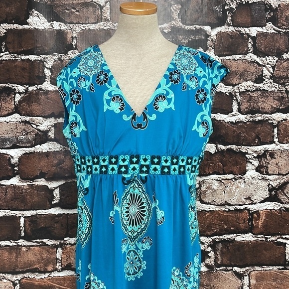 INC International Concepts Dress Womens X Large XL Blue Paisley V-Neck Midi - Picture 7 of 16